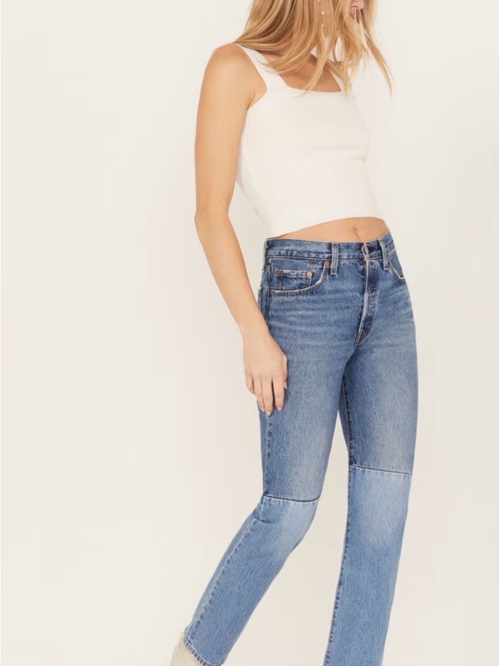 Levi's Women's Medium Wash 501 Pieced Destructed Jeans